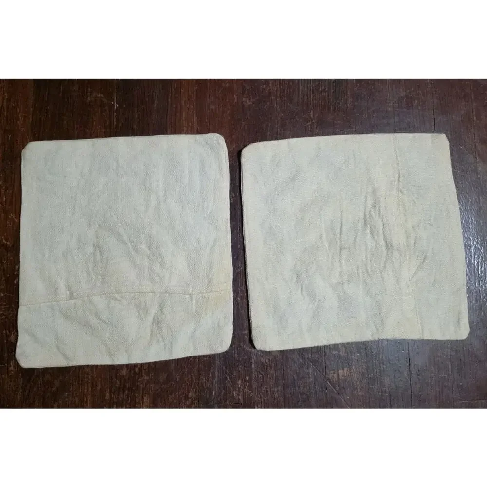 Set Of 2 Decorative Throw Pillow Covers Coordinating Crewel Work 12x12